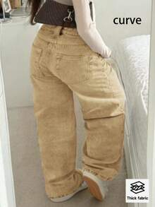 畅销新款美式街头基本款休闲大码直筒裤 - 卡其色 - 查看 4