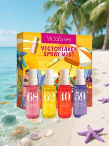 طقم صيفي صغير 4 قطع/5 قطع للنساء، رذاذ شعر طازج 40مل/1flفل. Gift. كوبون وتوبروز وفانيلا وكهرمان صغير كهدية لحفلات الشاطئ والسفر