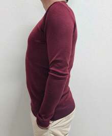 Men's Cold Weather Blouse | Men's Knitted Sweater | Winter Knitted Wool Pullover Long Sleeve V-Neck - 紅木色 - 查看 9