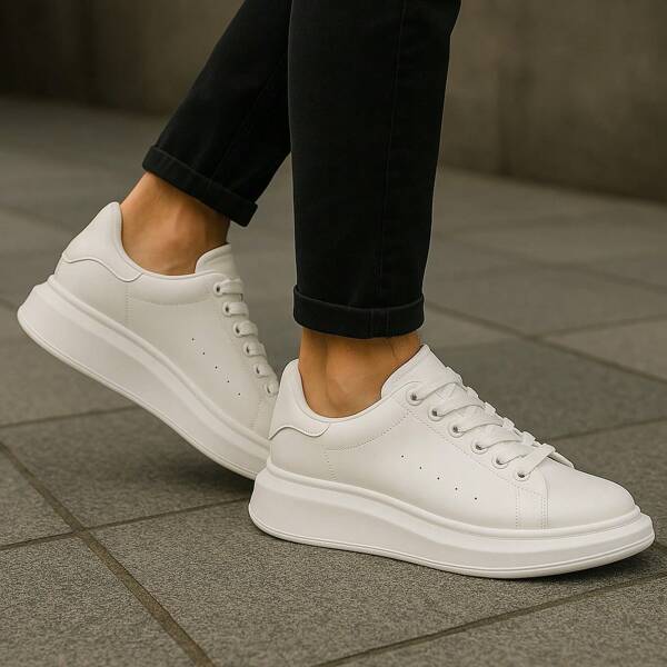 Tênis Masculino Casual Sola Alta 5cm Oversize Sneaker Clássico Branco Original