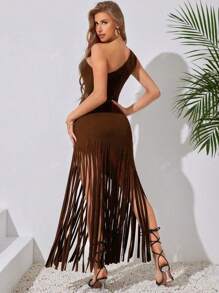 Women's Sexy Retro Fringe Dark Gothic Patchwork Asymmetrical Festival Dress