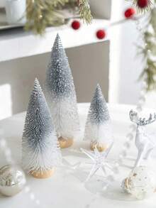 1pc/3pcs Mini Gradient Christmas Tree Decorative Ornament, Artificial Bottle Brush Christmas Tree With Wooden Base, Suitable For Christmas Decoration, Christmas Party, Home Desktop Decor And Photography Decoration, Home Decor, Christmas Decor, Room Decor - Multicolor - View 10