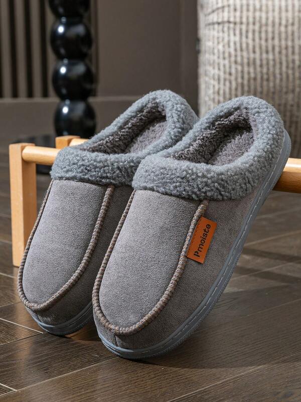 CYFMYD أحذية منزلية شتوية تصميم خياطة فرو، نعال داخلية/خارجية للرجال مقاومة للبرد مانعة للانزلاق ومتينة، نعل محايد باللون الرمادي