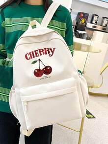 Stilvoller Y2K-Klassiker Rucksack mit Kirschenmuster Schultasche, Kirschenmuster Mädchen Rucksack mit großer Kapazität für Laptops, Rückkehr zur Schule klassischer lässiger Tagesrucksack Collegetasche, leichter Schulbuchrucksack für Mädchen und Jungen, Mädchen Schulrucksack Büchertasche für Teenager, Diebstahlsicherer Laptop-Rucksack Reise-Tagesrucksack Schultaschen Geschenke - Beige - Übersicht 5