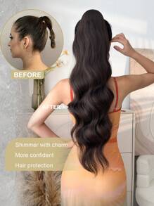 26-28 Inch Women Drawstring Ponytail Hair Extensions, Long Wavy Synthetic Ponytail Clip-In Hair Piece, Suitable For Daily Wear (Brown Mixed With Gold)