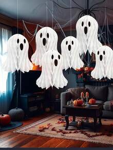 1/2/3pcs Halloween Hanging Decoration, 3 Sizes Of Honeycomb Paper Ghost, Suitable For Halloween Parties, Home And Outdoor Decoration Home Decor Halloween Decor Room Decor - Multicolor - View 3