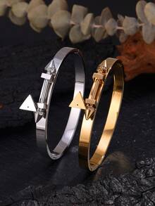 1 件时尚朋克嘻哈夸张铆钉不锈钢袖口手链，镶嵌人造锆石钻石，适合女性日常佩戴，礼物