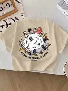 Young Boy Yongboy 休闲涂鸦字母印花圆领夏季T恤 - 卡其色 - 查看 1