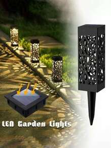 2/4/6/12pcs Outdoor Solar Rectangular Hollow Lawn Light, ABS Resin Material Garden Street Lamp Decoration, Night Light Waterproof Hollow Hollow Solar Ground Insertion Light (500mah), Landscape Projection Pattern Light, Lighting Decoration, Very Suitable For Road Lawns, Garden Courtyards, Driveway Path Lights - Warm Light