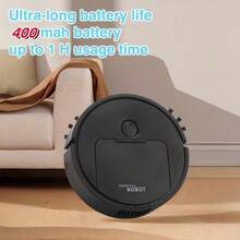 Robot limpiador 3 en 1: aspiradora y trapeador, succión potente, 60 min de autonomía, delgado, bajo nivel de ruido, ideal para pelo de mascotas, suelos duros y limpieza diaria, cambio automático de dirección al encontrar obstáculos - barrido aleatorio, batería de litio de 400 mAh, carga por USB, limpiador de pelo de mascotas