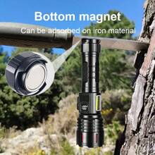 超强LED手电筒高流明6档带COB侧灯防水伸缩变焦应急灯户外露营钓鱼维修夜间徒步和骑行灯 - 黑色 - 查看 5
