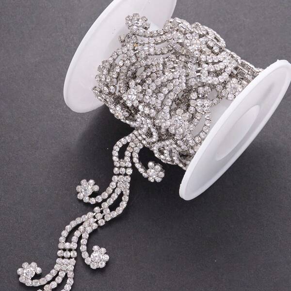 91,44 cm/36 Zoll 1 Yard blumenförmige Strass-Krallenkette, Dekorationskette, geeignet für Hochzeiten, Partys, Festivalszenen, Kostüme, Hüte, Temperament, Kopfbedeckungen, Taschen, Geschenkboxen, DIY-Accessoires