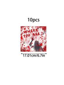 30pcs Halloween Bloody Rave Party Table Runner Set Tableware Set:Includes 10 Halloween Napkins, 10 9-Inch Plates And 10 7-Inch Plates For Halloween Zombie Skeleton Bloody Party Table Decorations - Halloween Party Decorations