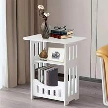 Estantería de almacenamiento práctica - Estilo escandinavo moderno, mesa de almacenamiento de madera blanca, estantería multicapa multifuncional, fácil montaje, adecuada para decoración de dormitorio y sala de estar, diseño minimalista | Estantería multifuncional - Artículo del hogar práctico, adecuado para todas las estaciones - Blanco - Ver 5