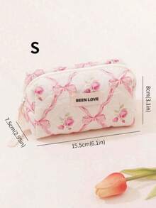 3pcs/Set Pink Bow Knot & Rose Design Quilting Cosmetic Bag, Fashionable Portable Makeup Bag, Multi-Functional Storage Bag For Lipstick, Sanitary Napkin, Coins, Keys Etc, Large Capacity Lovely Wash Bag For Travel Organizer Cosmetic Bag For Travel, Mother's Day Gift Back To School Autumn University Essentials Travel Essentials Holiday Vacation Travel Bag For Women Makeup Organizer