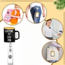 1 件趣味咖啡因徽章卷轴 - 带旋转夹的伸缩 ID 徽章夹、护士医生教师装饰徽章夹、带有 PO Q4H PRN 设计的可爱姓名徽章卷轴 - 黑色 - 查看 5