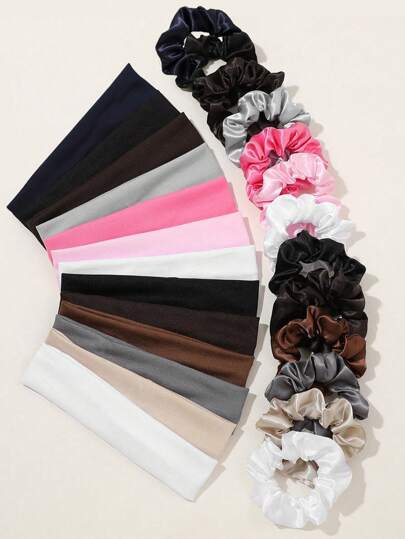 Set de 12 piezas de scrunchies y diademas minimalistas, accesorios de moda versátiles para el cabello - Adecuados para niñas y mujeres, aptos para el transporte diario, fiestas, entrenamiento y talla grande, múltiples colores para elegir, se adapta fácilmente a diferentes estilos, eleva tu apariencia, pinzas de agarre