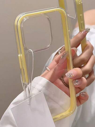 Apple Smart Fashion Phone Case With A High-End Feel, A Three-In-One Thickened And Hard Material, A Colorful Solid Color Frame, A Personalized Creative Pink, White, Black, Blue, Green, Minimalist Simple Fall Protection Full Coverage Transparent Feeling Colorful Phone Case Waterproof Shockproof Anti-Fall Scratch Resistant