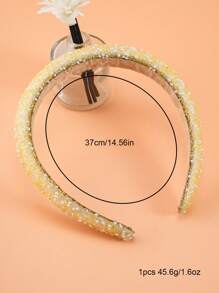 1pc Girls' Yellow Crystal Headband, Fashionable Thick & Wide Headband Suitable For Daily Wear And Gatherings