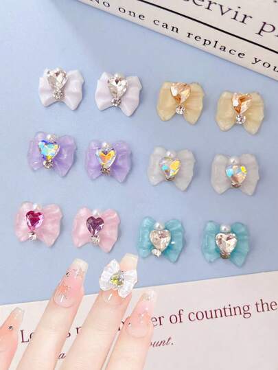 10/20 Peças Decoração de Unhas 3D Laço 3D com Pérola Falsa, Diamante de Gelo Transparente, Laço Artificial, Decoração de Diamante, Branco/Rosa/Azul/Roxo/Champanhe/Cores Mistas, Estilo Bonita Menina, Decoração de Arte de Unhas DIY, Acessórios Artesanais, Ganchos de Unha, Ferramentas de Unha, Suprimentos de Unha