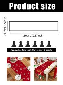 1pc 35*180cm/13.78*70.87inch Christmas Tablecloth With Red & Gold Christmas Tree And Snowflake Pattern, Suitable For Dining Table, Entryway, Coffee Table Holiday Decor, Fabric Winter Seasonal Decoration - Multicolor - View 14