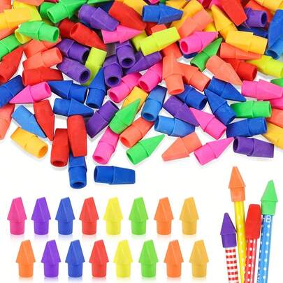 12/30/50/100pcs Rubber Caps, Pencil Erasers, Essential Learning Supplies For Teachers, 7-Color Pencil Erasers, Essential For Returning To School, Classroom Prizes, Party Gifts, Halloween/Christmas Gifts (Color Random)