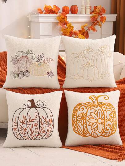 Halloween Decorative Throw Pillow Cover, Ghost Embroidery, Gold Sequins, Plush, Harvest Season Thanksgiving Party Decor For Living Room Bedroom Sofa, Orange Theme,Fall Decor,Autumn Decor,Room Decor