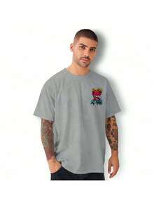 Men's T-Shirt Bear Money Crown Printed Cotton Shirt Print Front Back - Grey - View 2
