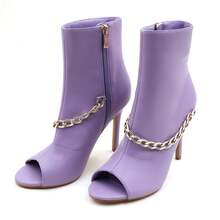 Women's Peep Toe Ankle Boots, Gold Chain Detail, High Heel: Stylish Design, Non-Slip Rubber Sole, Latex Insole For Comfort, Perfect For Shopping, Parties, And Casual Outings  Fashionable    Polyester - HOA OẢI HƯƠNG - Xem 4