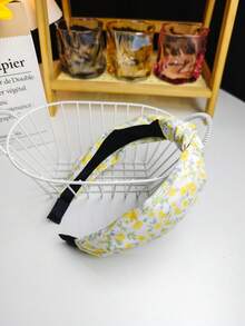 2 件法式纯色印花打结头带套装，夏季假日配饰，返校时尚头带，女士发饰，头饰 - 黃色 - 查看 3