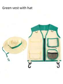 2 pièces Gilet multifonctionnel pour enfants de 3 à 8 ans avec chapeau, style multicolore, tissu respirant et séchage rapide, poches multiples (facile à ranger), avec crochets (facile à accrocher divers outils), convient aux passionnés de sports pour enfants, aventures en plein air, activités scolaires