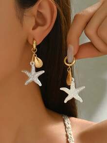 Pendientes bohemios de estrella de mar y concha - Multicolor - Ver 7