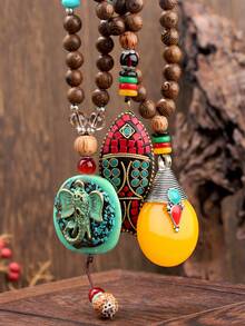Dây chuyền mặt hình cá kiểu Nepal cổ điển, dây chuyền dài làm thủ công bằng hạt gỗ, phụ kiện văn hóa độc đáo, chế tác tinh xảo, hạt nhiều màu sắc. - Nhiều màu - Xem 2