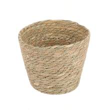1件装编织草花盆编织植物篮花盆罩家居客厅藤竹编织篮海藻绳手工花篮 - 薑色 - 查看 7