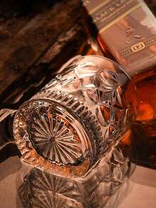 1 pezzo Bicchiere da whisky intagliato, bicchiere vintage, bicchiere per bevande forti di tipo a tamburo, bicchiere da bar con rilievi, bicchiere da bere con base pesante, bicchiere da cocktail vintage per bourbon, scotch, superalcolici, acqua, succhi, essenziale per il bar di casa, regalo per adulti, uomini e donne, regalo di Ognissanti