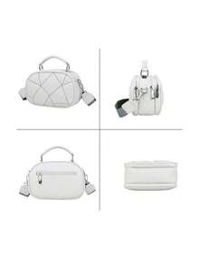 Fashionable Patchwork Small Square Bag, High-End Versatile Women's Bag, Retro Handbag, Shoulder Messenger Bag - White - View 3