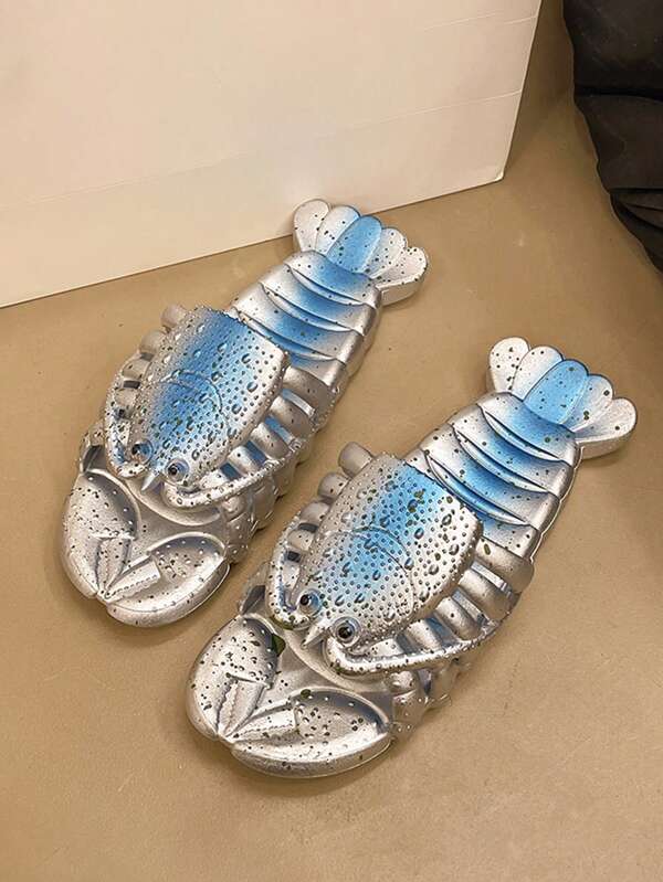 Men's Casual Slippers, Summer Fashion Couple Lobster Cartoon Slippers, Indoor Home Beach Holiday Funny Cartoon Flip Flops, Soft Bottom Slippers, Men Sandals Beach Cartoon All Season