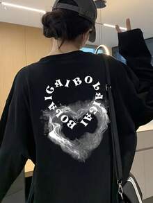 Made In Japan, Spring/Summer Cotton, Round Neck, Loose Fit, Versatile, Simple, English Print Short-Sleeve T-Shirt - Black - View 2