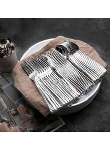 100 pièces d'argenterie (réutilisable) pour décoration de fête - comprenant 50 fourchettes, 25 couteaux, 25 cuillères à table. Nettoyer et réutiliser pour des ensembles de couverts de mariage, des fêtes, des dîners, des mariages, la cuisine et la Saint-Valentin