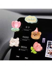 AD 5pcs Cute Rainbow Bear Car Dashboard Decor, Creative Computer Monitor Display Ornament, Auto Interior Accessories - Baby Pink - View 2