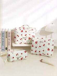 3 件套可爱樱桃印花大容量多功能手提包女士化妆包化妆品收纳袋唇彩指甲油配件旅行礼物生日、情人节、圣诞节、新年、返校旅行必备包学校度假节日用品旅行包女士