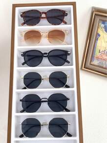 6pcs Rivets Decor Round Frame Polygonal Design Fashion Eyeglasses For Women For Summer Beach Vacation,Outdoor,Travel