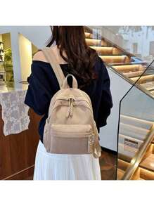 1 件灯芯绒复古背包，涤纶衬里文件袋，多巴胺拉链文具收纳，文化袋，便携式旅行收纳袋，女包，夏季包，度假包，化妆包，钱包，书包，学习用品配件