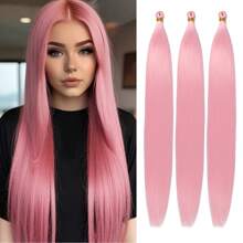 3pcs Bone Gradient Straight Synthetic Crochet Braiding Hair Bulk 28inch Pre Stretched Braiding Hair Extensions Crochet BoxBraids Hair 613 Brown Blonde - Multicolor - View 12