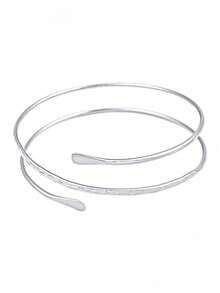 6件套简约时尚复古硬币街头风度假休闲金属水滴交叉可调节臂环手镯，适合派对、送礼、日常佩戴 - 銀色 - 查看 2