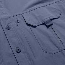 Men's Shirt With Multiple Pockets, Quick-Drying And Breathable, Suitable For Outdoor Hiking And Mountaineering; Simple Solid-Color Men's Shirts, Suitable For Spring, Summer, And Autumn Wear. - 霧霾藍 - 查看 6