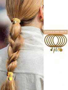 5个双钩皮筋，符合国家标准，适用于拉丁舞造型，皮筋，美发工具，丸子头钩，马尾辫橡皮筋，加粗弹力发钩，发圈，马尾辫发绳，发圈，发饰，头饰，弹力带 - 彩色 - 查看 11