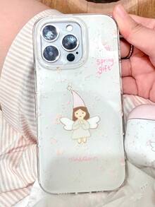 1 pieza Estuche de teléfono con ángel niña brillante y religioso, compatible con iPhone 16 Pro Max. Estuche de teléfono con impresión anti-caída y estilo femenino, compatible con iPhone 11/12/14/13/16, compatible con iPhone 15 Pro Max
