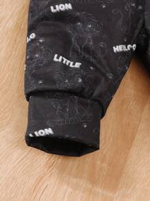 3件套“勇敢小狮子宝宝”幼儿长袖上衣、狮子印花裤子和带耳朵帽子套装，轻盈柔软