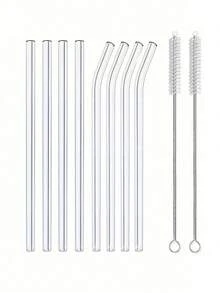 10 件可重复使用玻璃吸管套装，弯和直透明饮用吸管，返校，高硼硅玻璃冰沙吸管，鸡尾酒吸管，适用于冷热饮料、冰咖啡、果汁、派对用品、家庭和办公室的酒吧配件。 - 彩色 - 查看 19